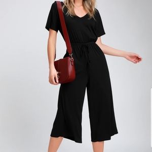 NWT Lulu's Melinda Black Ribbed Knit Jumpsuit